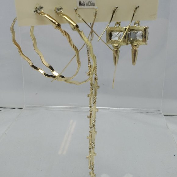 Mystique gold trio earring hoop,and dangle - Picture 3 of 3